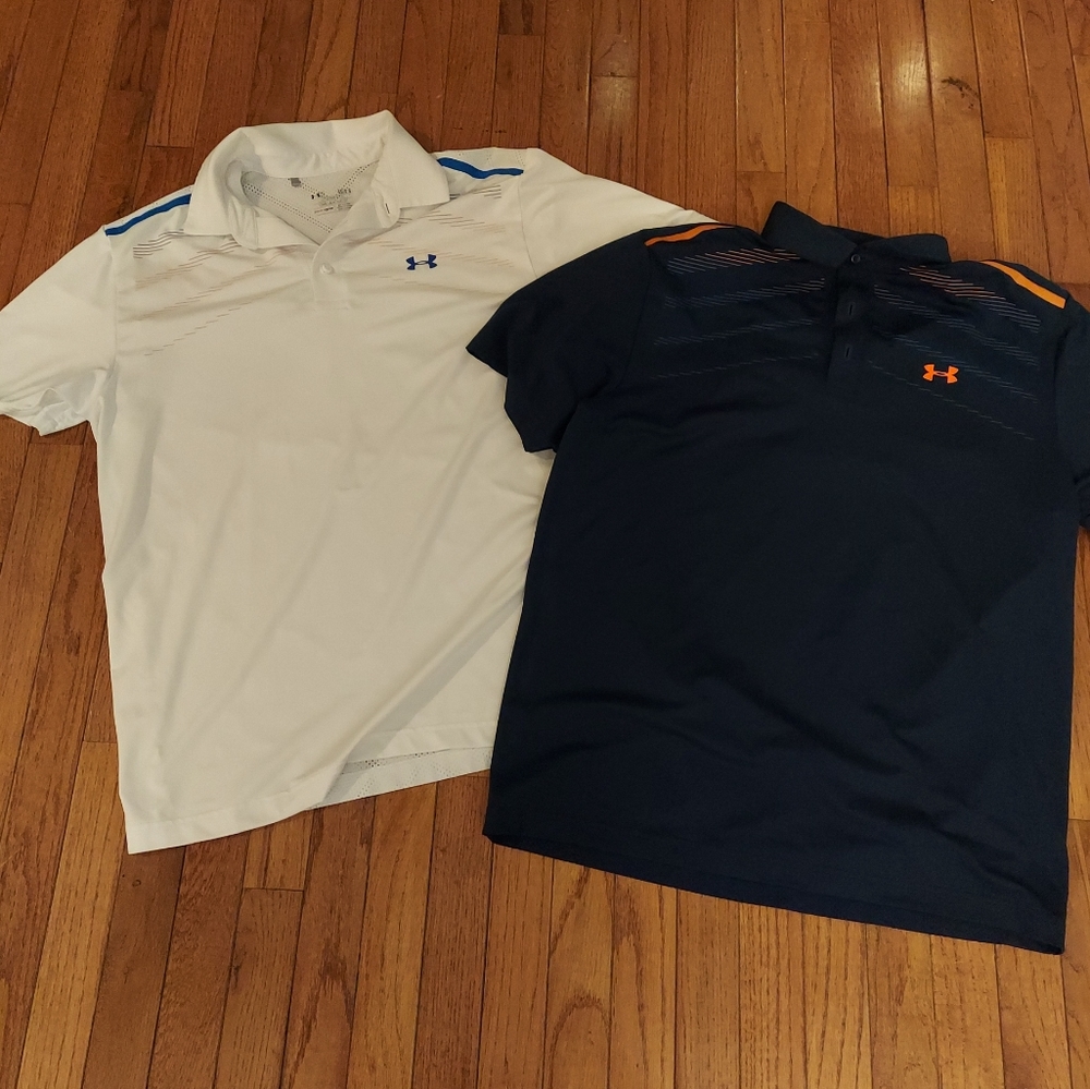Under Armour golf Polo Shirts Mens Large White navy orange HeatGear